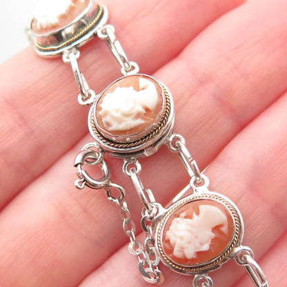800 Silver Vintage Italy Real MOP Carved Lady Cameo Bracelet 7" (broken lock)
