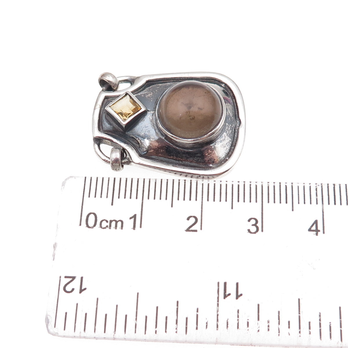 Bocco 925 Sterling Vintage Real Smoky Quartz & Citrine Modernist Slide Pendant