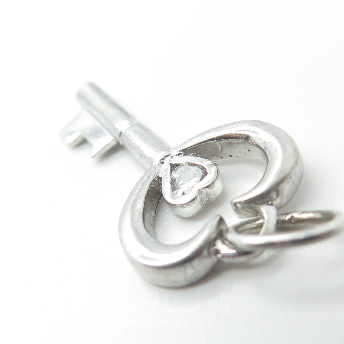 925 Sterling Silver Heart-Cut Shaped C Z Key Pendant