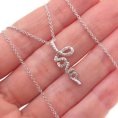 925 Sterling Silver Real Round-Cut Diamond Love Cable Chain Necklace 18"