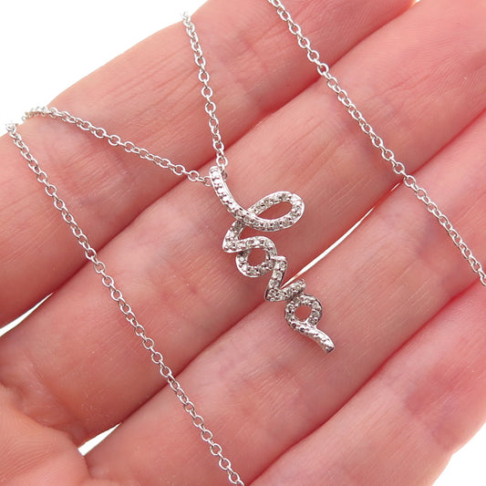 925 Sterling Silver Real Round-Cut Diamond Love Cable Chain Necklace 18"