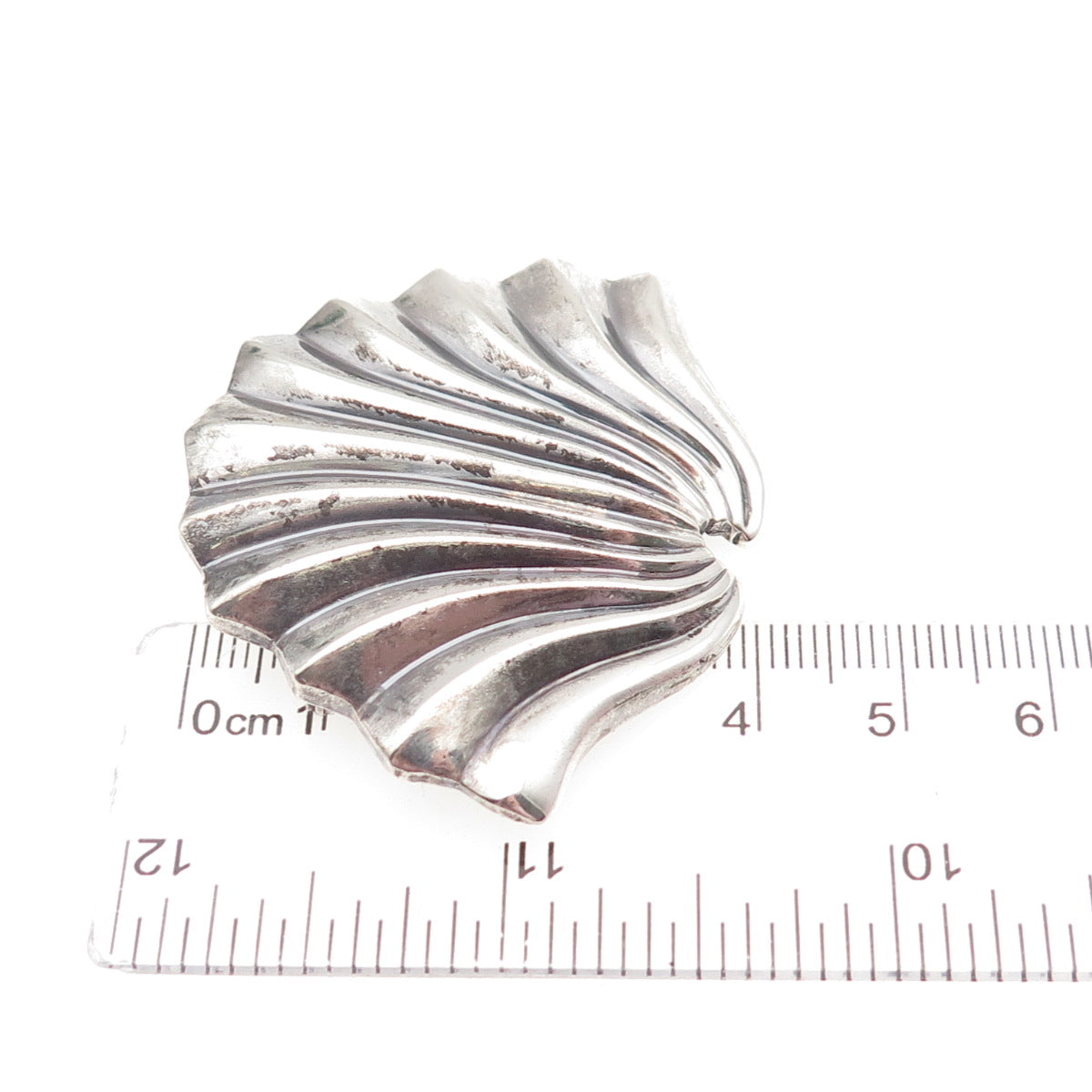J.H. BREAKELL 925 Sterling Silver Vintage Modernist Seashell Oxidized Pin Brooch