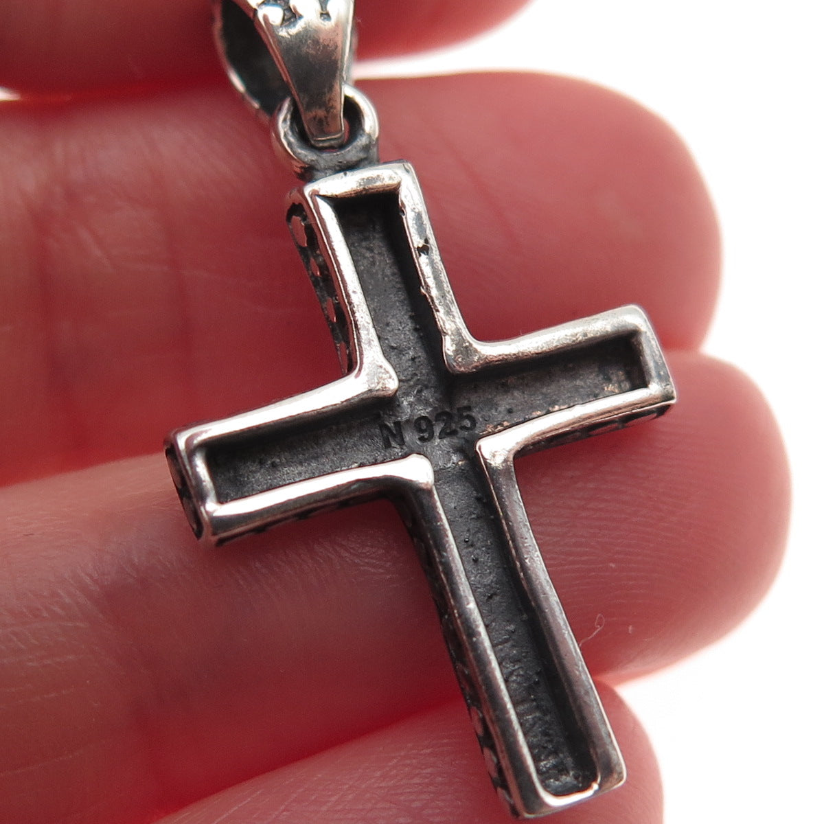 925 Sterling Silver Vintage Dotted Cross Oxidized Charm Pendant