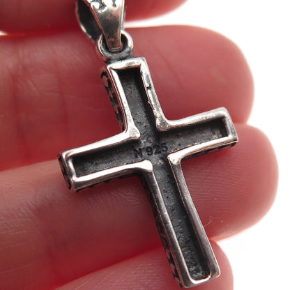 925 Sterling Silver Vintage Dotted Cross Oxidized Charm Pendant