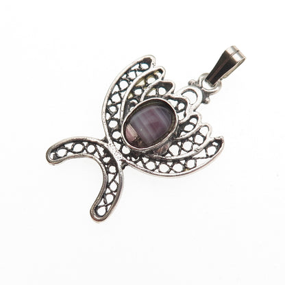 925 Sterling Silver Vintage Murano Glass Menorah Oxidized Charm Pendant