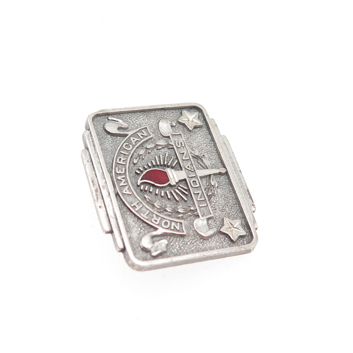 925 Sterling Silver Antique Enamel North American Indians Brooch (missing pin)