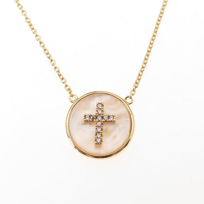 Han Sterling Silver Gold Plated Real MOP & C Z Cross Cable Chain Necklace 16-18"