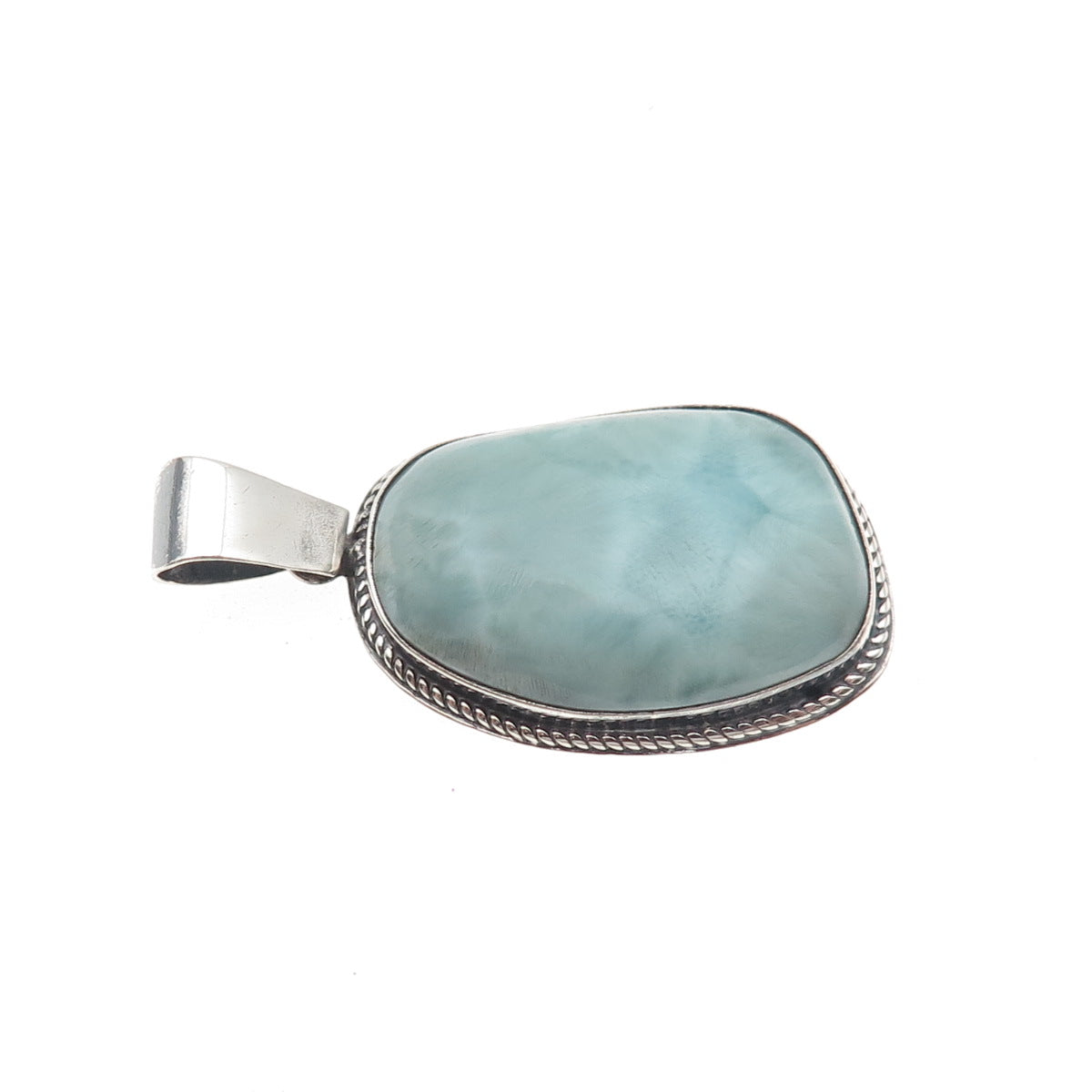 925 Sterling Silver Vintage Real Larimar Oxidized Pendant