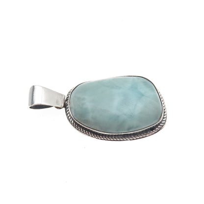925 Sterling Silver Vintage Real Larimar Oxidized Pendant