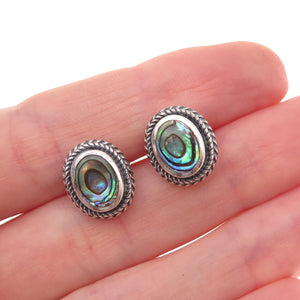 Boma 925 Sterling Silver Vintage Real Abalone Shell Oxidized Stud Earrings