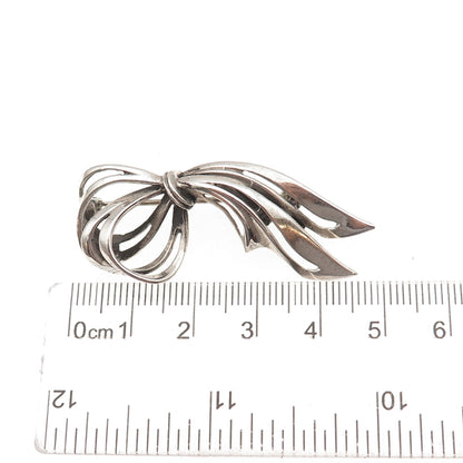 Beau 925 Sterling Silver Vintage Modernist Ribbon Oxidized Pin Brooch