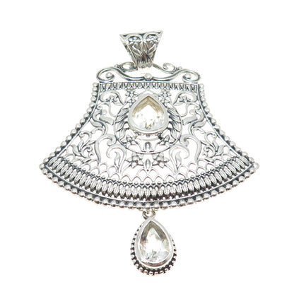 ARYA 925 Sterling Silver Vintage Pear-Cut C Z Floral Bell Modernist Pendant
