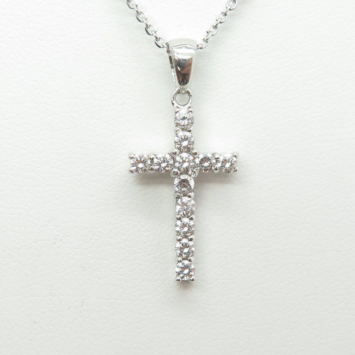 925 Sterling Silver Italy Round-Cut C Z Cross Cable Chain Necklace 16"