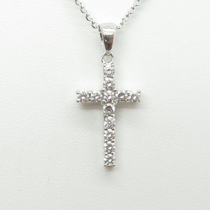 925 Sterling Silver Italy Round-Cut C Z Cross Cable Chain Necklace 16"