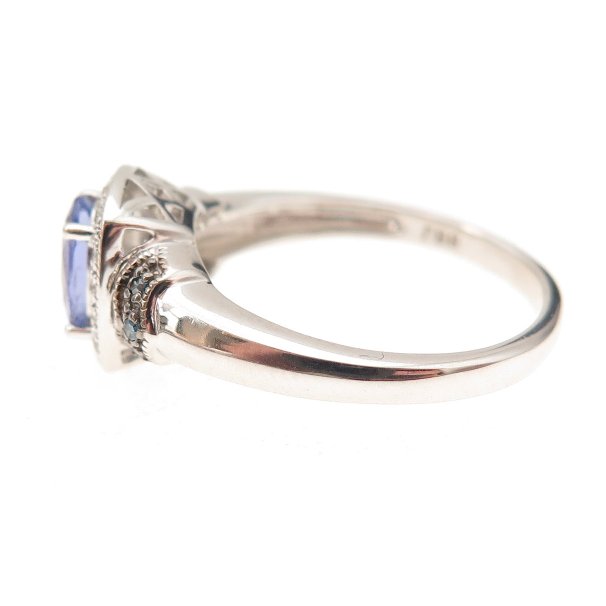925 Sterling Silver Real Diamond & Tanzanite Ring Size 8