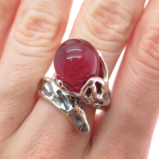 HAGIT GORALI Sterling Vintage Israel Grape Glass Flower Modernist Ring Size 9