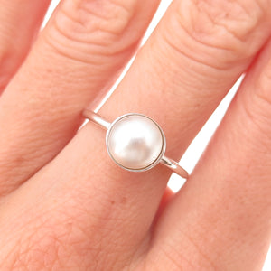 Pandora 925 Sterling Silver Faux Pearl Poetic Droplet Ring Size 7
