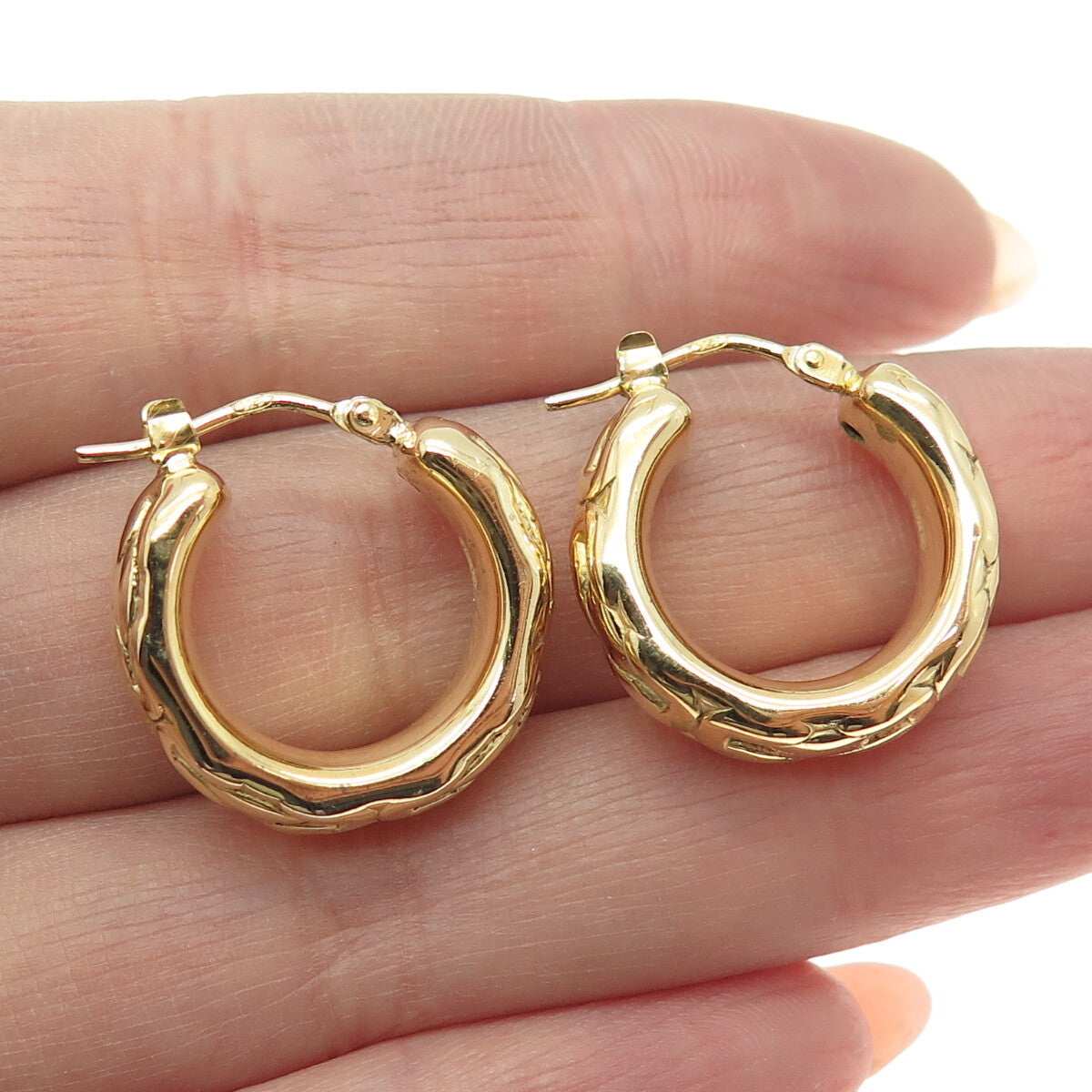 925 Sterling Silver Gold Plated Ornate Hoop Earrings
