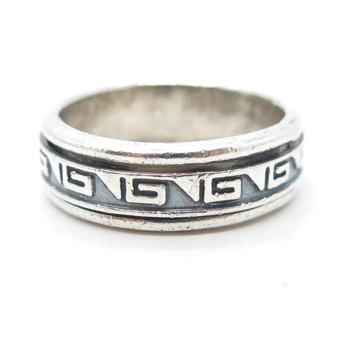 925 Sterling Silver Vintage Greek Maze Rotating Band Ring Size 11.25
