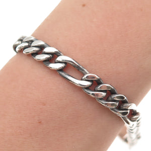 925 Sterling Silver Vintage Mexico Figaro Link Oxidized Bracelet 7.75"