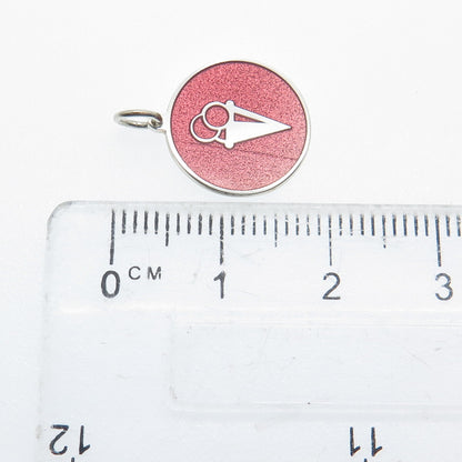 925 Sterling Silver Rose Enamel Ice Cream Round Cut Minimalist Charm Pendant