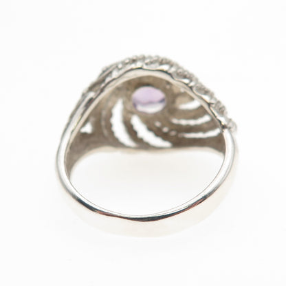 925 Sterling Silver Vintage Real Amethyst Twisted Ring Size 6.75