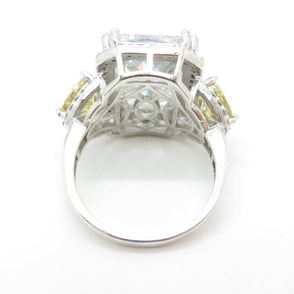 925 Sterling Silver White & Canary C Z Statement Ring Size 7.75