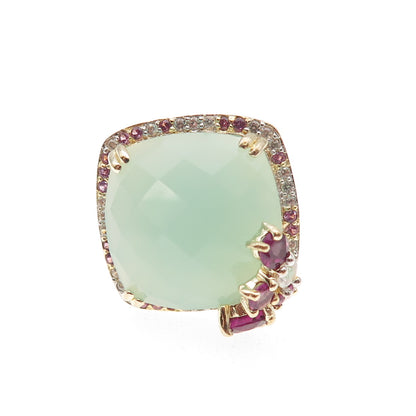 Carol Brodie 925 Sterling Gold Plated Real Chalcedony Topaz Amethyst Ring Size 6