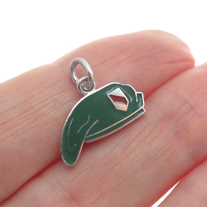 WELLS 925 Sterling Silver Vintage Enamel Thin Red Line Battalion Charm Pendant