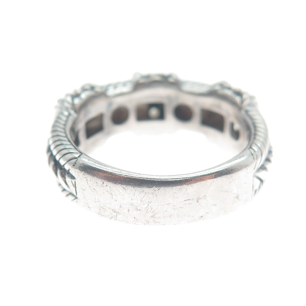 JUDITH RIPKA 925 Sterling Silver Round-Cut C Z Station Oxidized Ring Size 7.25
