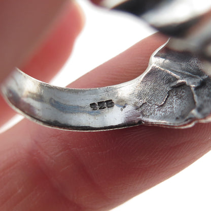 925 Sterling Silver Vintage Modernist Ribbed Oxidized Ring Size 8.75