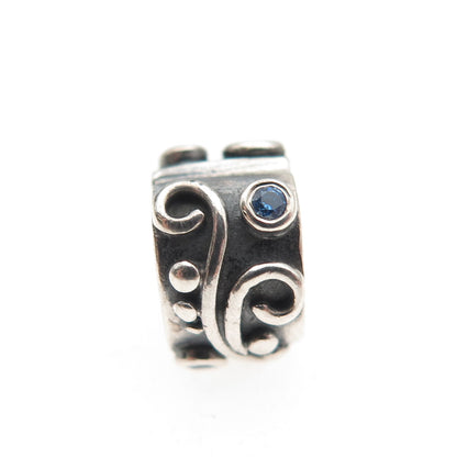 PANDORA 925 Sterling Silver Round-Cut Blue C Z Tendril Clip Charm