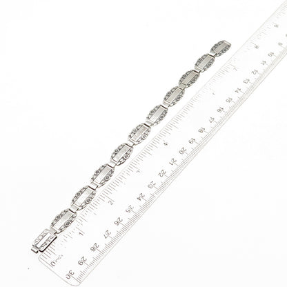 925 Sterling Silver Antique Art Deco Forget Me Not Engraved Link Bracelet 7.5"