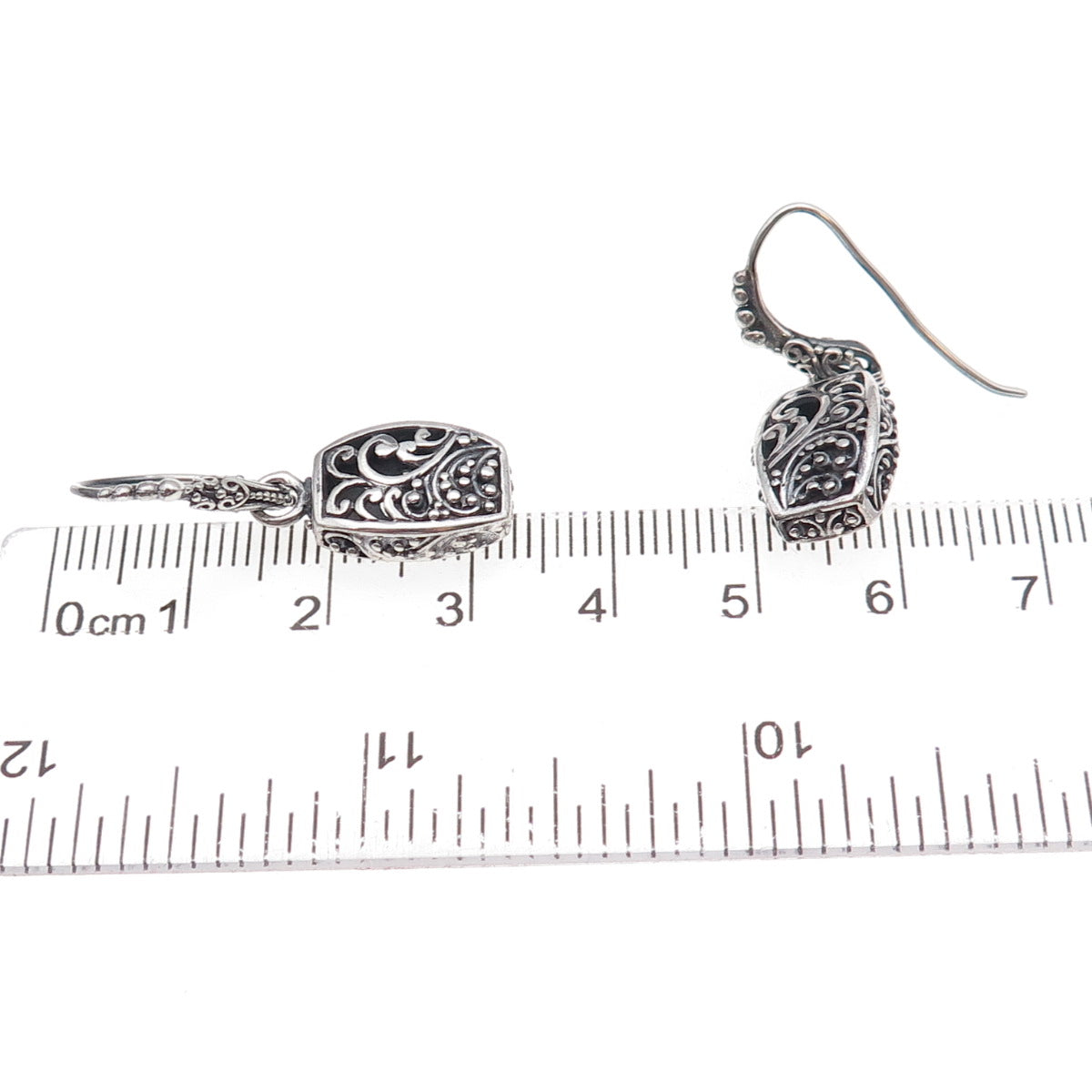 Sarda 925 Sterling Silver Vintage Floral Scroll Oxidized Dangle Earrings