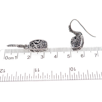 Sarda 925 Sterling Silver Vintage Floral Scroll Oxidized Dangle Earrings