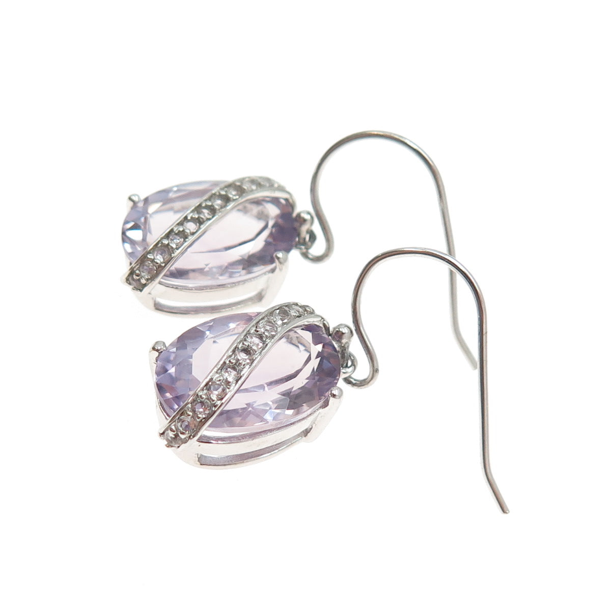 925 Sterling Silver Real Amethyst & White Topaz Dangle Earrings