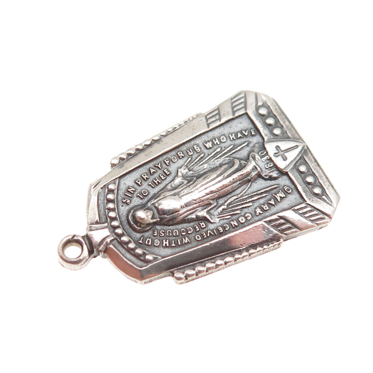 925 Sterling Silver Antique Art Deco GK & S St. Mary Oxidized Charm Pendant