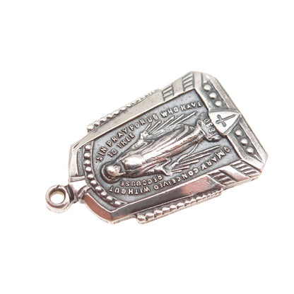 925 Sterling Silver Antique Art Deco GK & S St. Mary Oxidized Charm Pendant