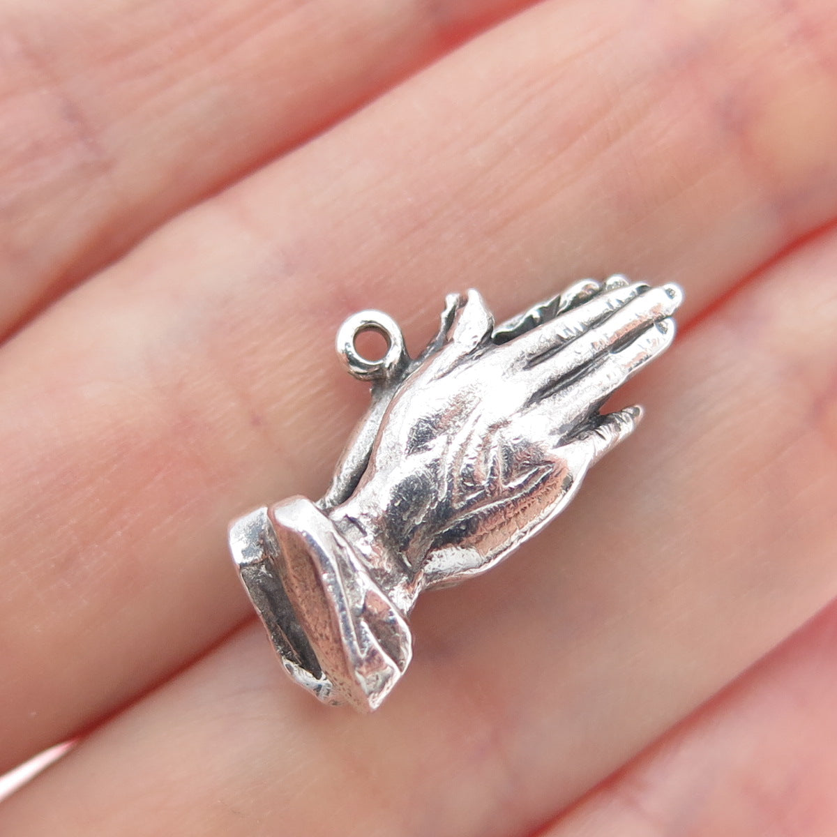 HAYWARD 925 Sterling Silver Vintage Praying Hands Oxidized Mini Charm Pendant