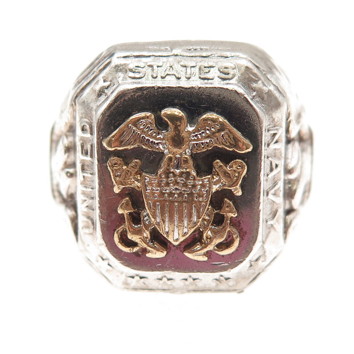 925 Sterling Silver 2-Tone Antique WWII US Navy Eagle Oxidized Ring Size 8.75