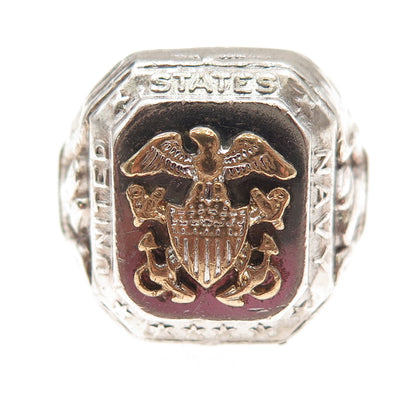925 Sterling Silver 2-Tone Antique WWII US Navy Eagle Oxidized Ring Size 8.75