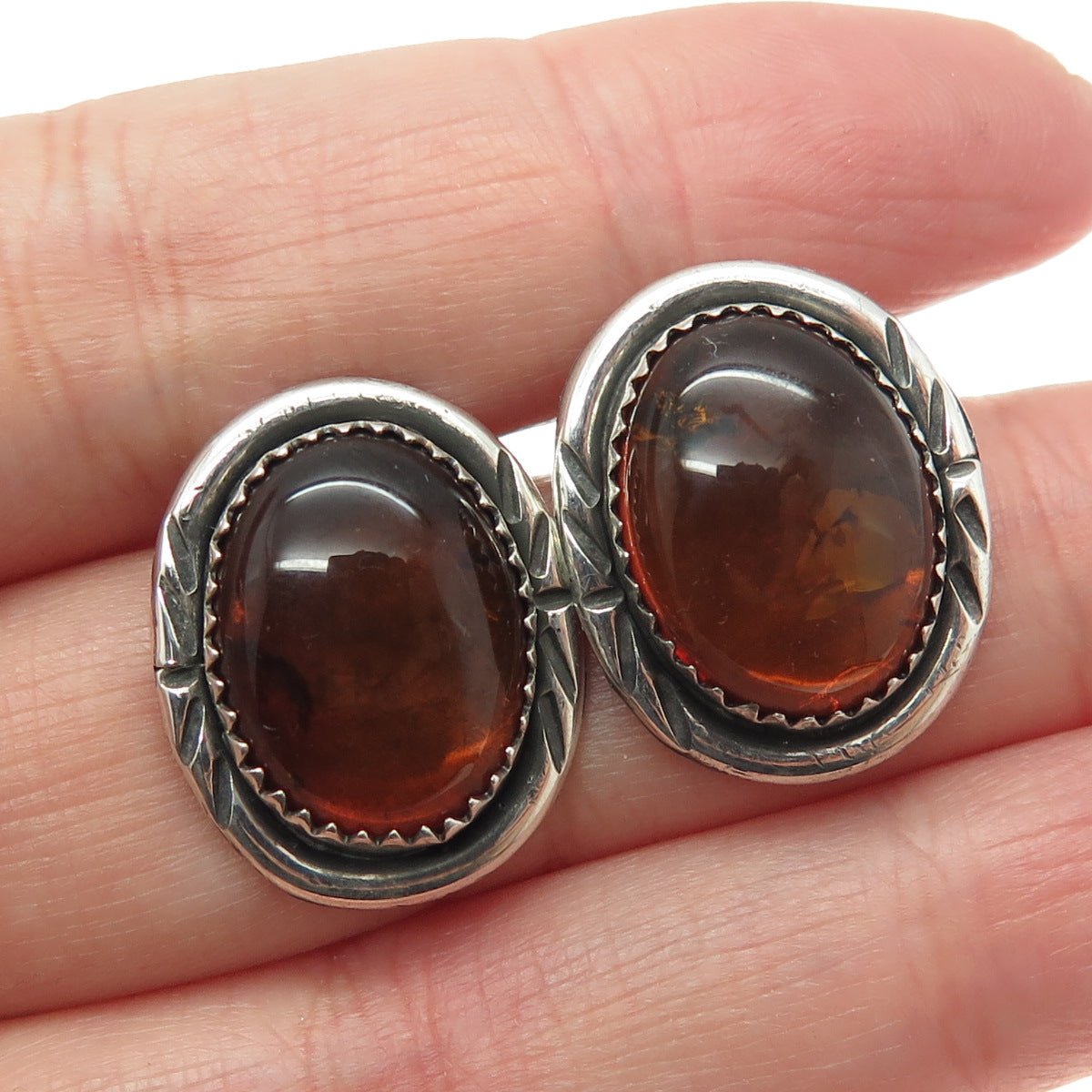 JASON LIVINGSTON NAVAJO Old Pawn Sterling Vintage Southwestern Amber Earrings