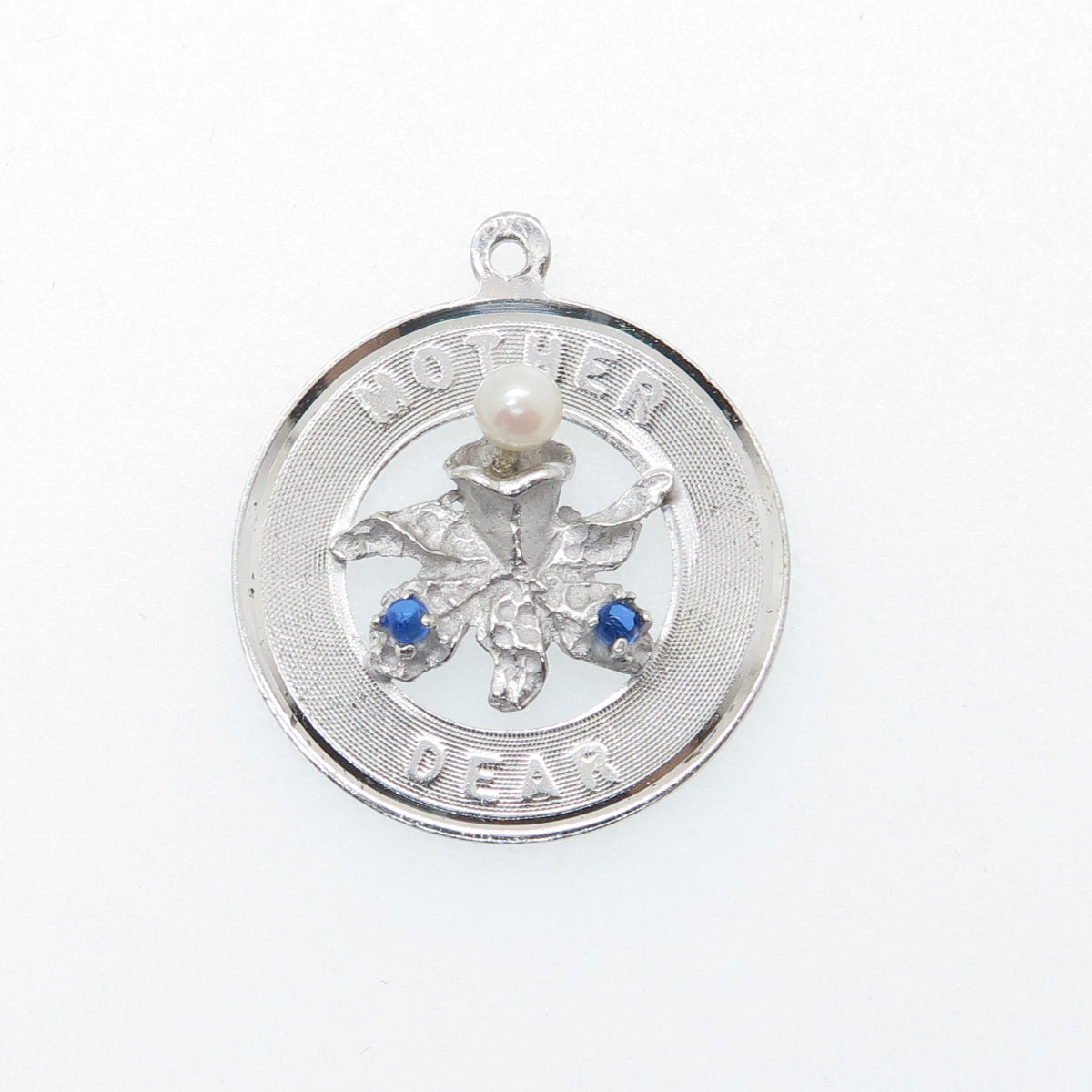 M&M MARK MERCY 925 Sterling Vintage Real Pearl & Rhinestone Dear Mother Pendant
