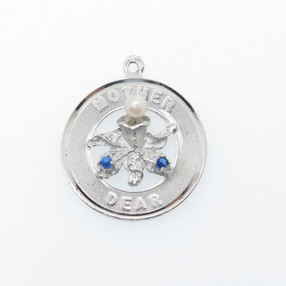 M&M MARK MERCY 925 Sterling Vintage Real Pearl & Rhinestone Dear Mother Pendant
