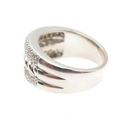 925 Sterling Silver Real Round-Cut Diamond Twisted 3-Row Ring Size 7.25