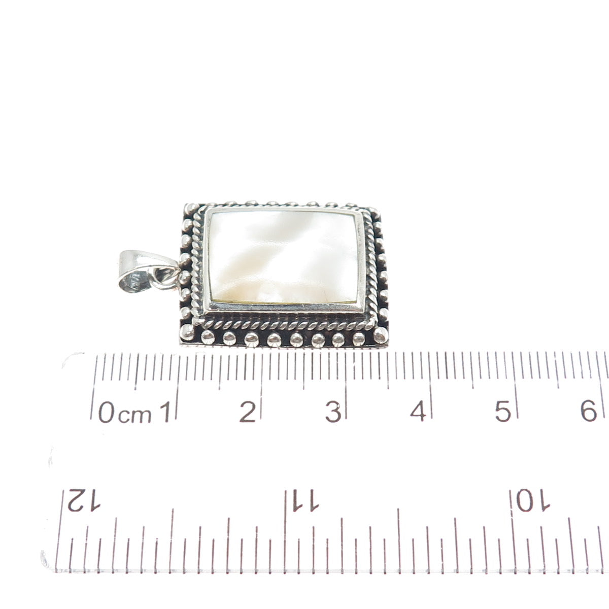 KEN CRAFTS 925 Sterling Silver Vintage Real MOP Beaded Oxidized Pendant