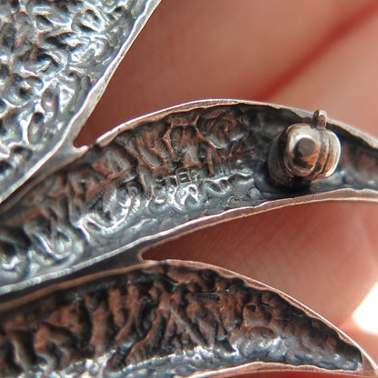 925 Sterling Silver Vintage Modernist Floral Oxidized Pin Brooch