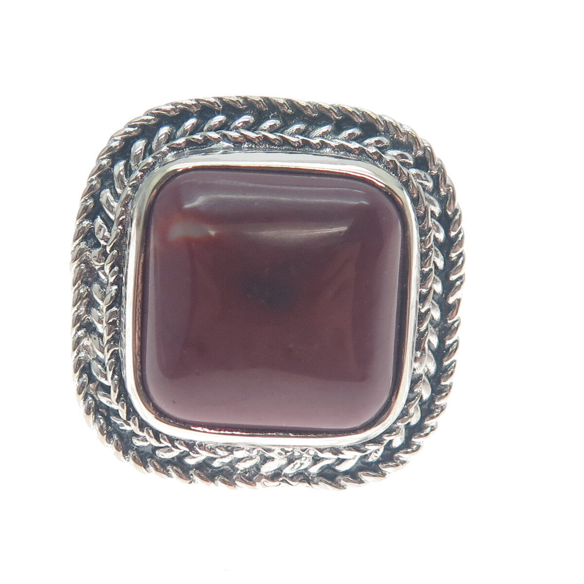 925 Sterling Silver Vintage Real Cushion-Cut Purple Jasper Oxidized Ring Size 8
