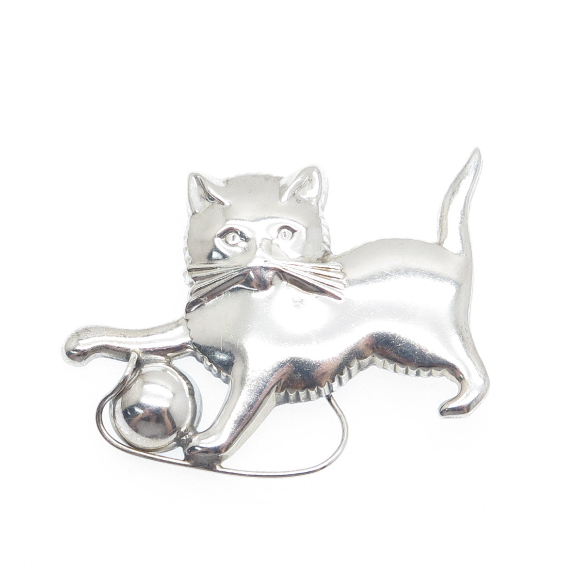 LANG 925 Sterling Silver Antique Art Deco Playing Cat Pin Brooch