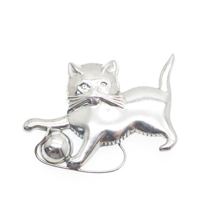 LANG 925 Sterling Silver Antique Art Deco Playing Cat Pin Brooch
